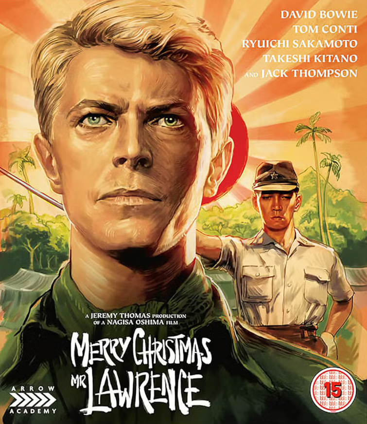 Movie DVD cover for 'Merry Christmas, Mr. Lawrence' featuring a portrait of a man with a smaller image of another person in the background.